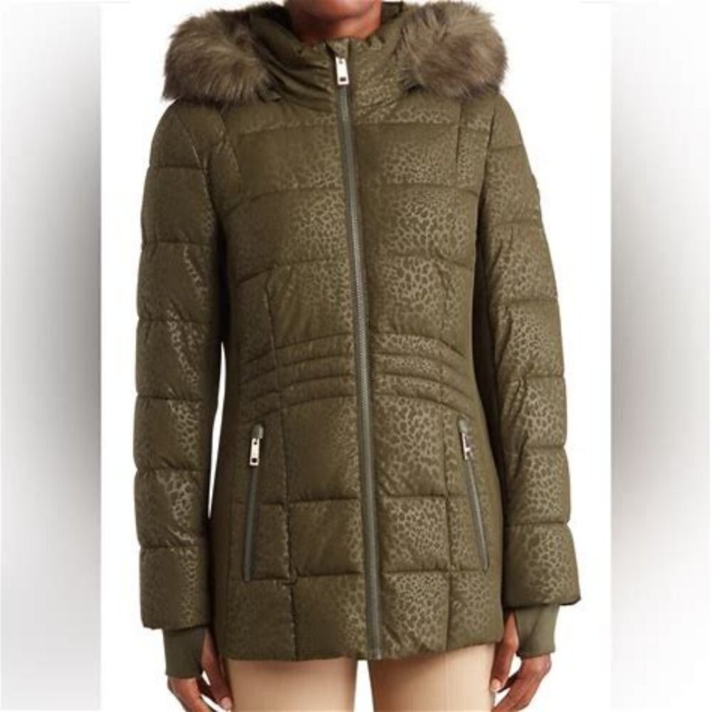 Michael Kors Coat, Tone on tone leopard/Olive Green